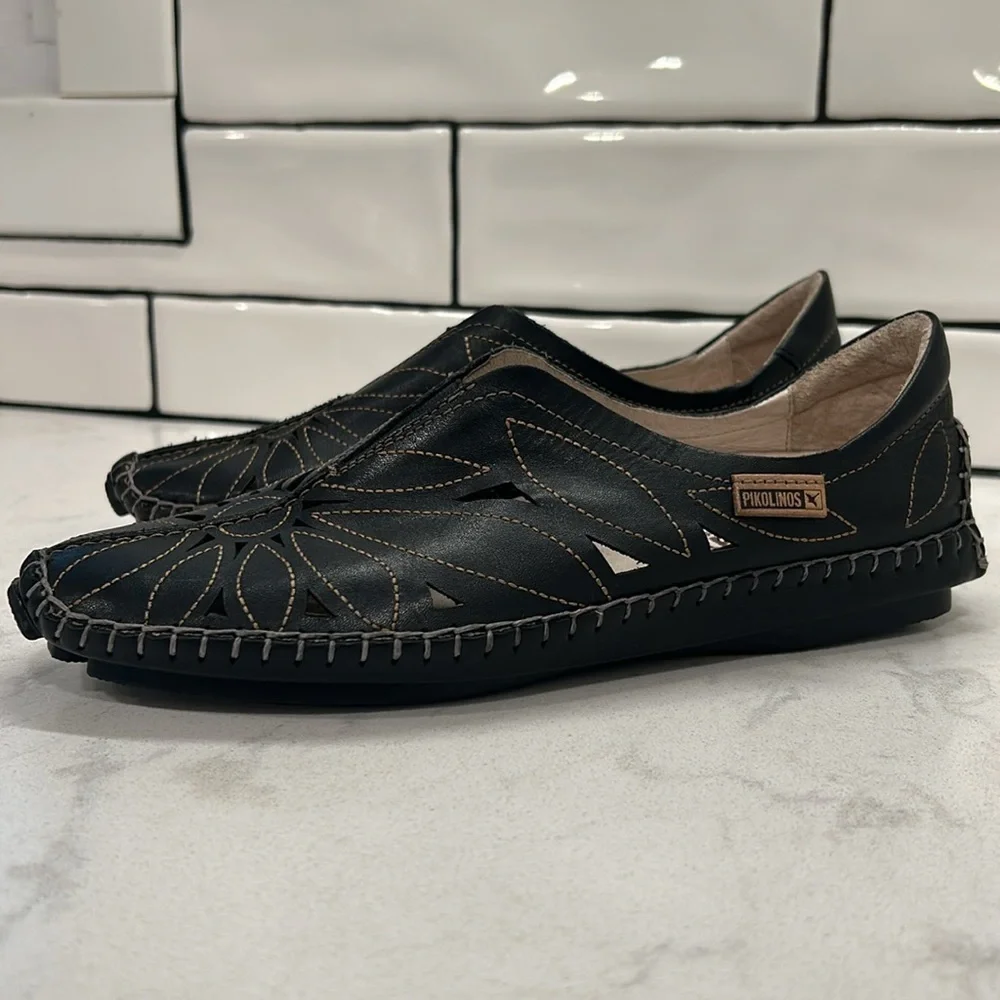 Pikolinos Jerez Womens EU 36 US 6 Black Leather Loafer Shoes Driving Moccasin